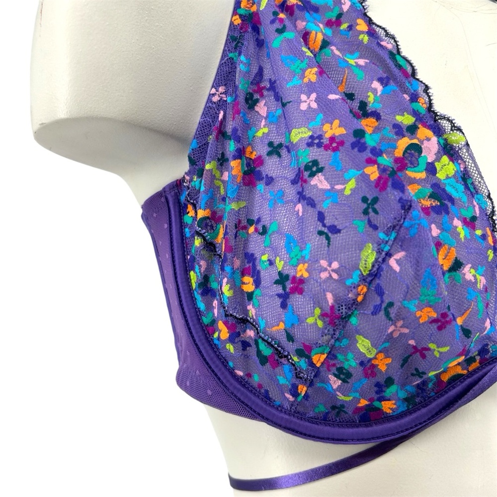 NWT Savage x Fenty Steamy Floral Unlined Lace Bra Purple Royale Romance In Bloom - Picture 8 of 15
